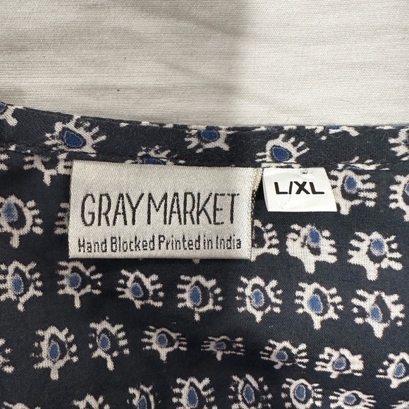 Women L/XL Cotton Boxy Lightweight navy blue Repeat Oval Abstract Pattern Blouse - Picture 6 of 15